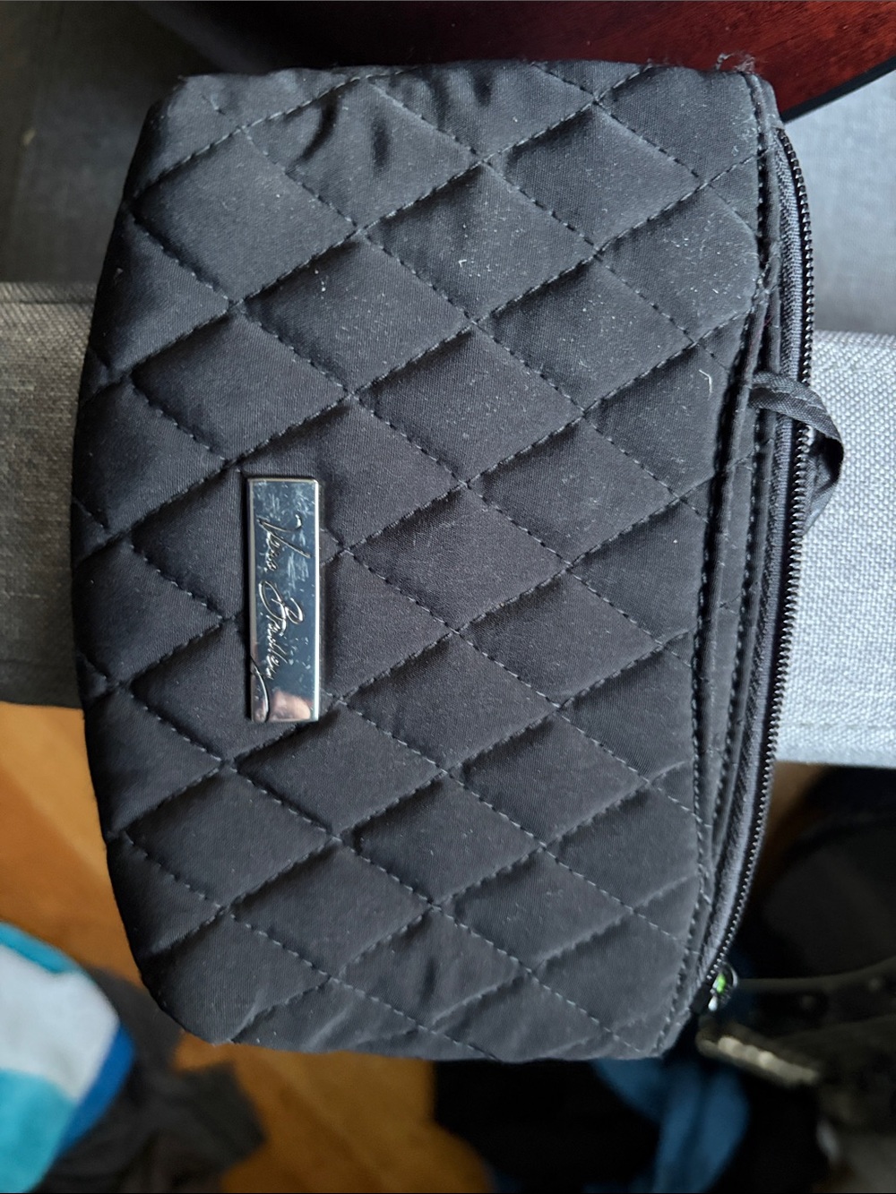 Vera Bradley Quilted Black Cosmetic Case with Logo Plaque